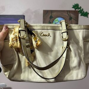 Coach Cream Tote Bag with Gold Accents